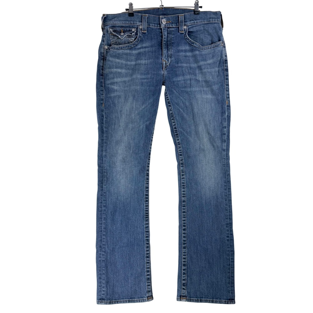 True Religion Straight Flap Jeans Mens 36 Blue Denim Y2K Streetwear Horseshoe